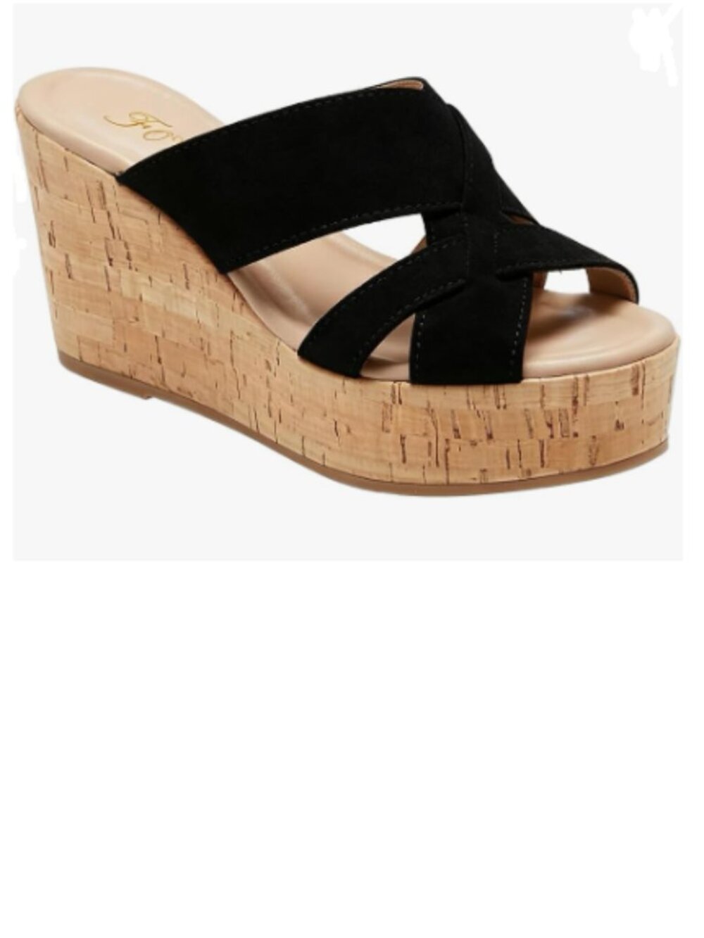FOWT Black Cork Wedge Sandals Cross Strappy High Platform Open Toe Slippers